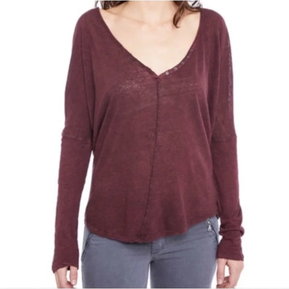 Free People We The Free Santa Cruz Henley Long Sleeve Oversized Tee Shirt Boho M